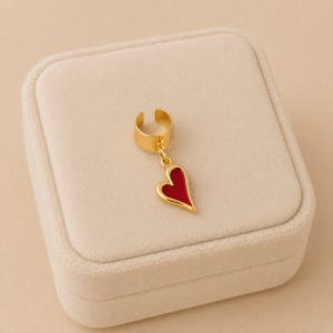 Enamel Heart Ear Cuff, Gold - - LadybugfeetDesigns -
