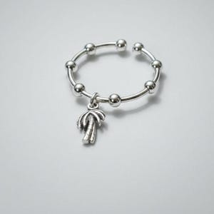 Sterling Silver Palm Tree Adjustable Charm Ring - - LadybugfeetDesigns -