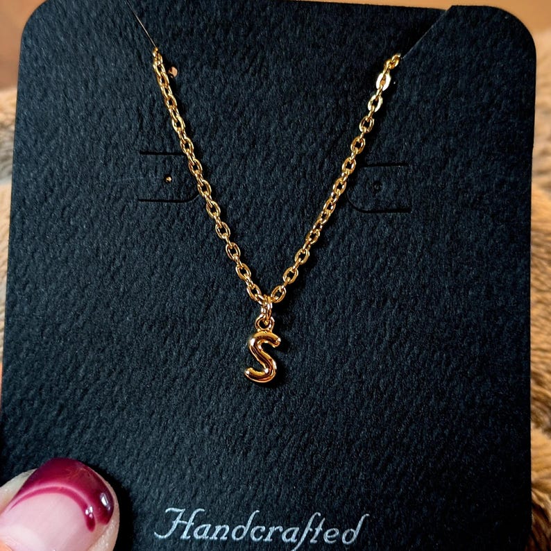 Mini Bubble Initial Necklace - Gold- 20 inch - - LadybugfeetDesigns -