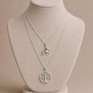 Moose & Tree of Life Necklace Set, Silver - - LadybugfeetDesigns -
