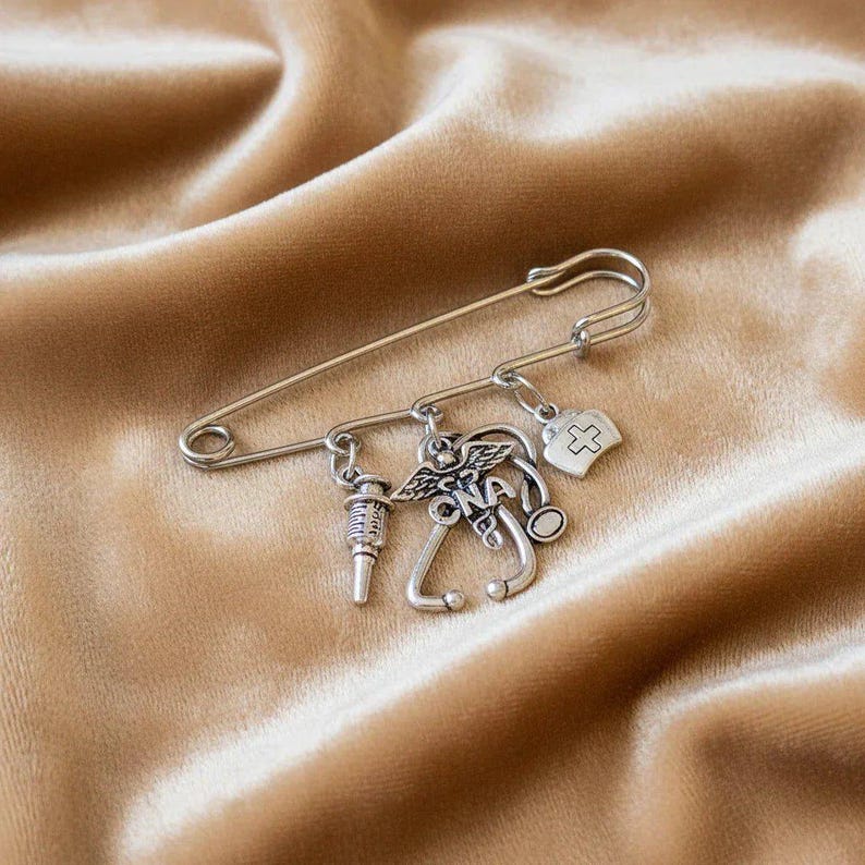 CNA - Certified Nursing Asst. Safety Pin Brooch, Purse Charm - - LadybugfeetDesigns -