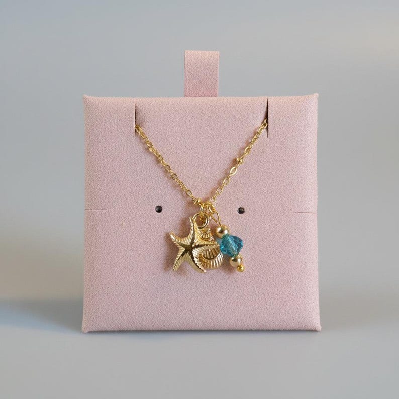 Starfish Seashell Crystal charm necklace and Earring set, Gold - - LadybugfeetDesigns -