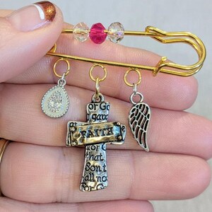 Faith Safety Pin Brooch, Purse Charm - - LadybugfeetDesigns -