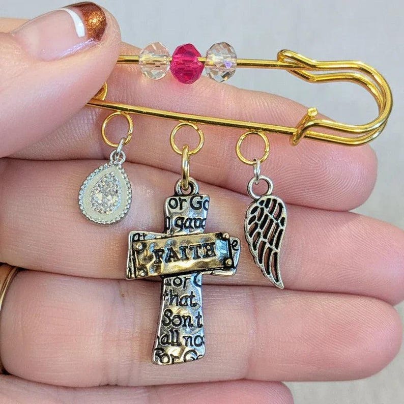 Faith Safety Pin Brooch, Purse Charm - - LadybugfeetDesigns -