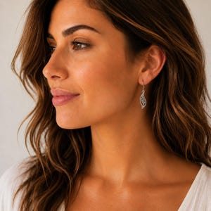 Fancy Leaf Sterling Silver Dangle earrings - - LadybugfeetDesigns -