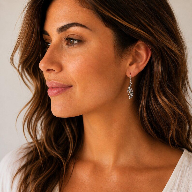 Fancy Leaf Sterling Silver Dangle earrings - - LadybugfeetDesigns -