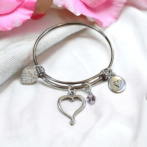 Child's Birthstone Heart Bangle - - LadybugfeetDesigns -