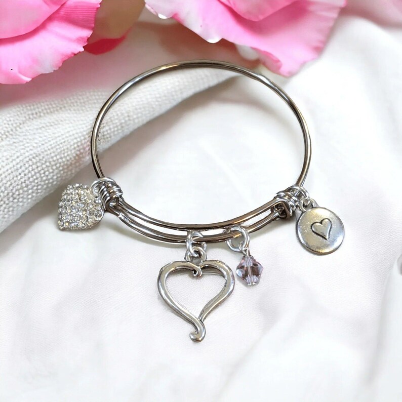 Child's Birthstone Heart Bangle - - LadybugfeetDesigns -