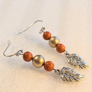 Pretty Leaf Beaded Hook Earrings, Silver - - LadybugfeetDesigns -