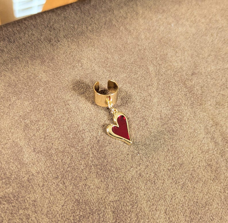 Enamel Heart Ear Cuff, Gold - - LadybugfeetDesigns -