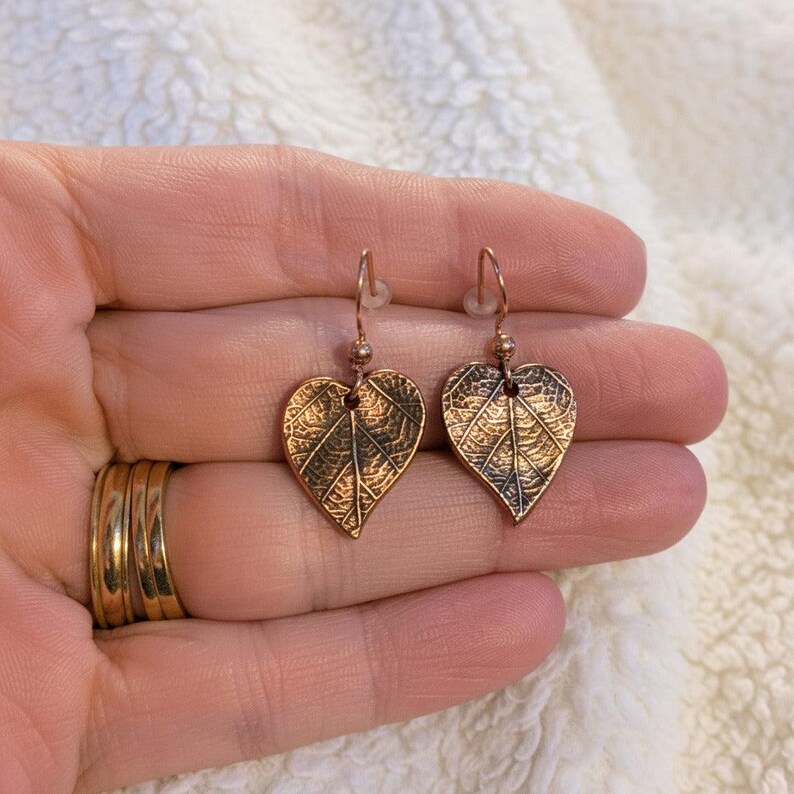 Leaf dangle earrings, Copper/Rose Gold - - LadybugfeetDesigns -