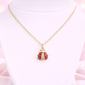 Ladybug necklace, Gold - 20 inch - - LadybugfeetDesigns -