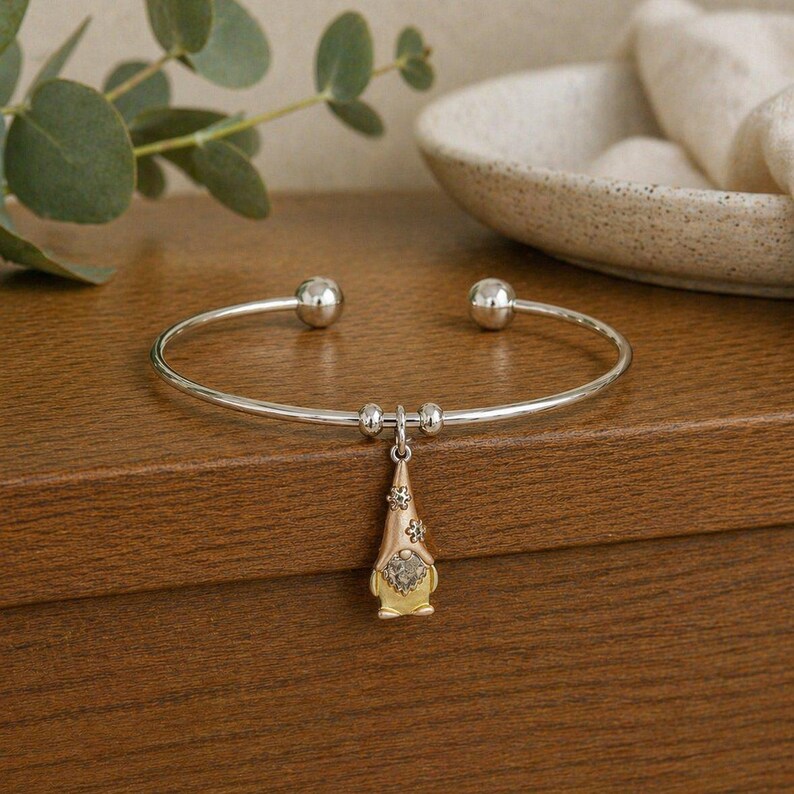 Gnome Euro Bangle Cuff, Silver - - LadybugfeetDesigns -