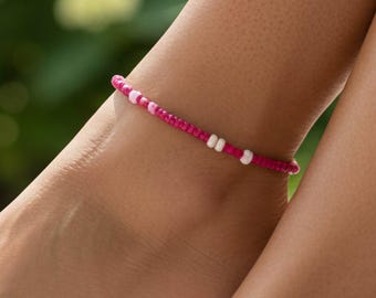 Perlen Stretch Cord Fußkettchen-Fuchsia