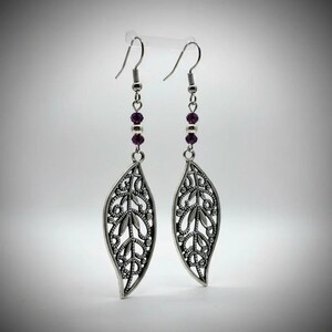 Fancy Leaf Purple Crystal Earrings - - LadybugfeetDesigns -