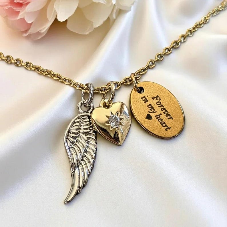 Forever in my Heart Memory necklace, Gold - 20 inch - - LadybugfeetDesigns -