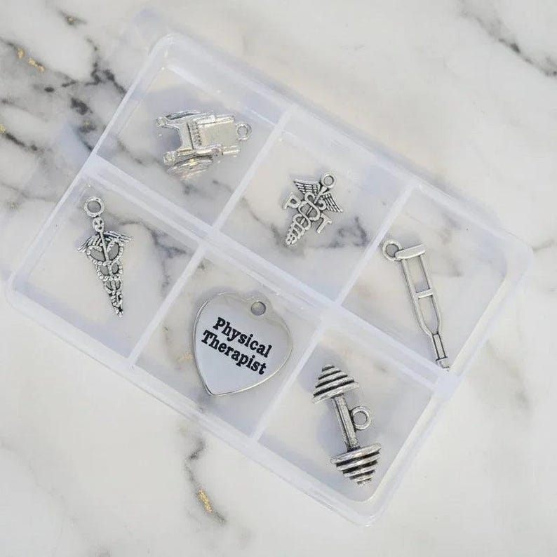 Physical Therapist Mini Charm Box - 6 pc., Silver - - LadybugfeetDesigns -