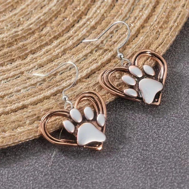 Rustic Dog/Cat Paw Print Earrings, Silver - - LadybugfeetDesigns -