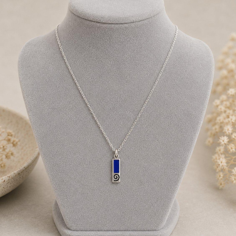 Blue Tag Necklace, 20 inches - Silver - - LadybugfeetDesigns -