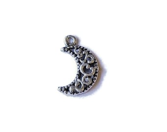 Silver Filigree Crescent Moon Charm