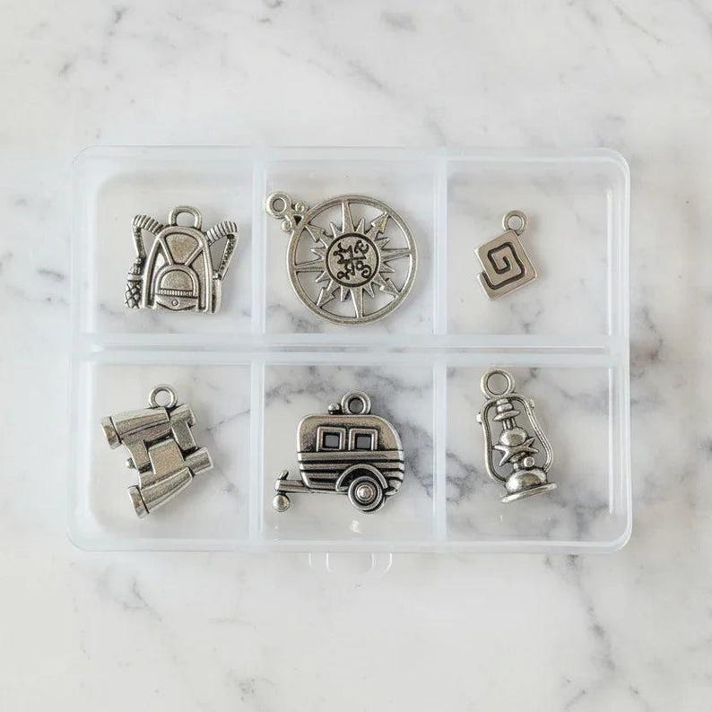 Happy Camper Mini Charm Box - 6 pc., Silver - - LadybugfeetDesigns -