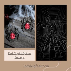 Red Crystal Spider Earrings - - LadybugfeetDesigns -