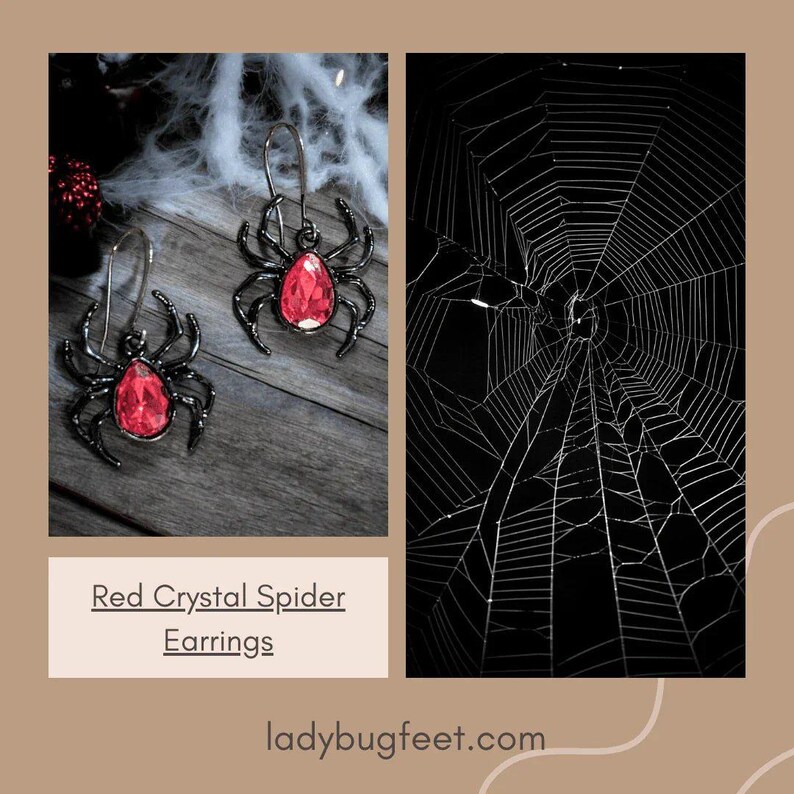 Red Crystal Spider Earrings - - LadybugfeetDesigns -