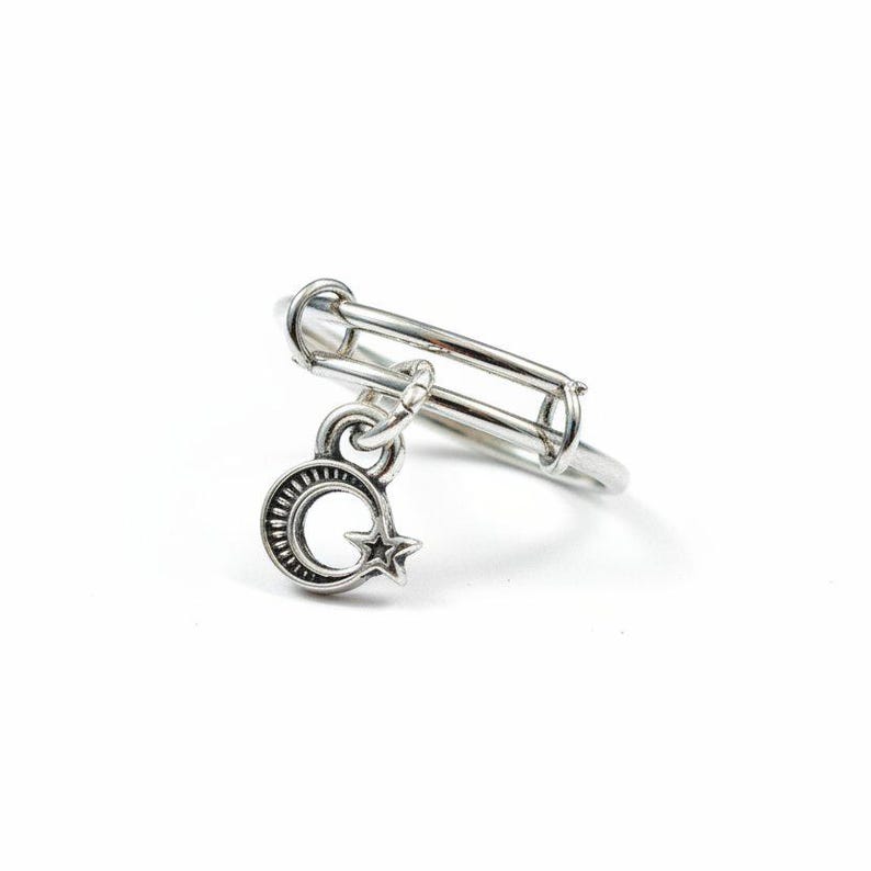 Moon Star Expandable Charm Ring - - LadybugfeetDesigns -