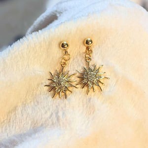 Fiery Sun Charm Drop Stud Earrings-Gold - - LadybugfeetDesigns -