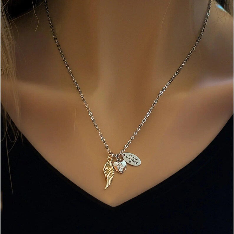 Forever in my Heart Memory necklace, Silver - 20 inch - - LadybugfeetDesigns -