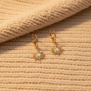 Opal Sun Leverback Hoop Earrings, Gold - - LadybugfeetDesigns -