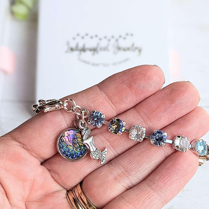 Mermaid Faceted Crystal Bracelet, Silver - - LadybugfeetDesigns -