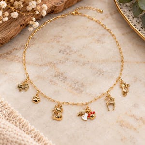 Feline Persuasion Multi Charm Link Necklace, Gold- 20 inch - - LadybugfeetDesigns -