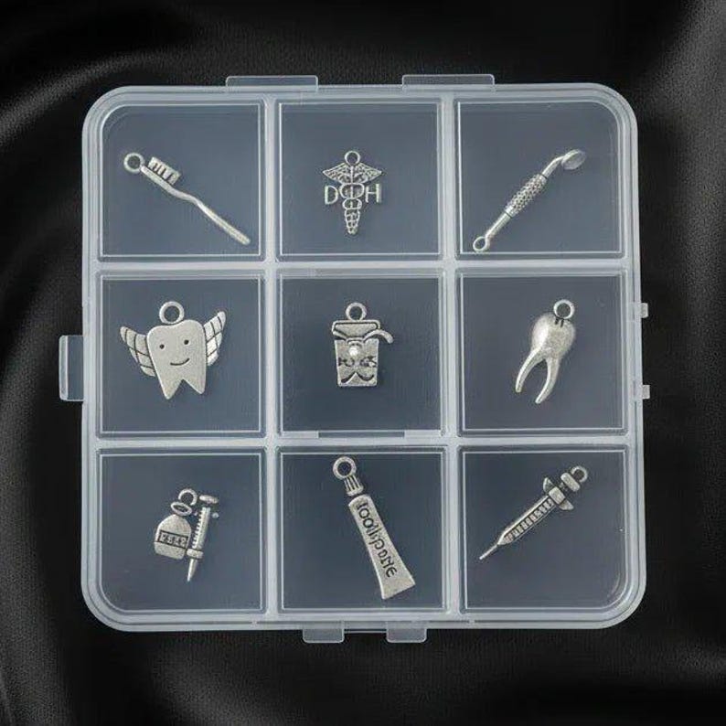 Dental Hygienist Charm Box - 9 pc., Silver - - LadybugfeetDesigns -