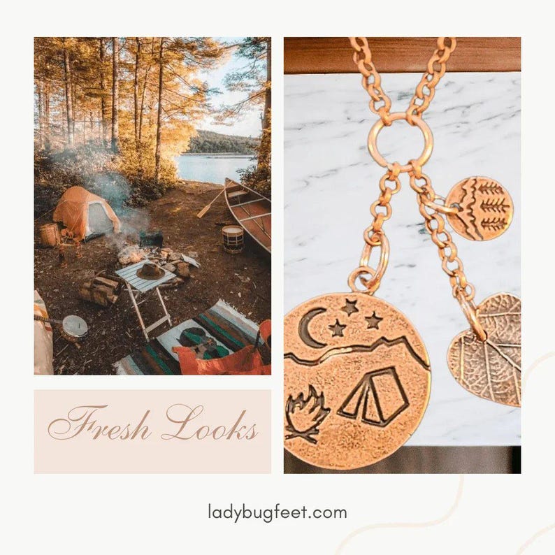 Camping Copper Charm Keeper Necklace, 18-24 inch - - LadybugfeetDesigns -