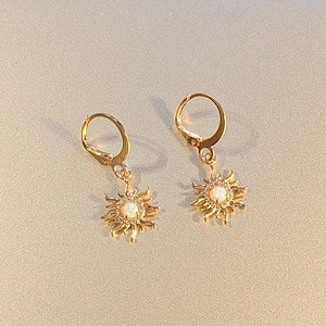 Opal Sun Leverback Hoop Earrings, Gold - - LadybugfeetDesigns -
