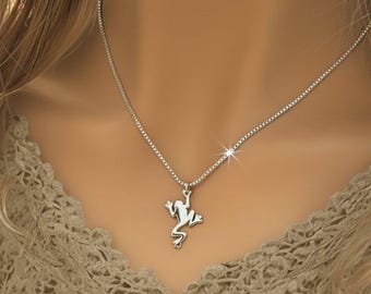 Frog Pendant charm necklace, Sterling Silver - 22 inch