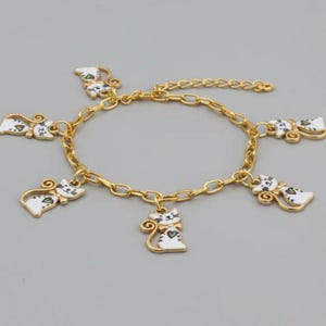 Kitty Cat Charm Bracelet, Gold-Tone - - LadybugfeetDesigns -