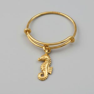 Seahorse Expandable Charm Ring - Gold - - LadybugfeetDesigns -