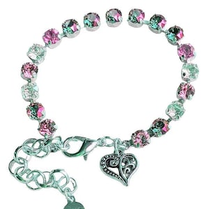 Fancy Filigree Heart Faceted Crystal Bracelet - - LadybugfeetDesigns -