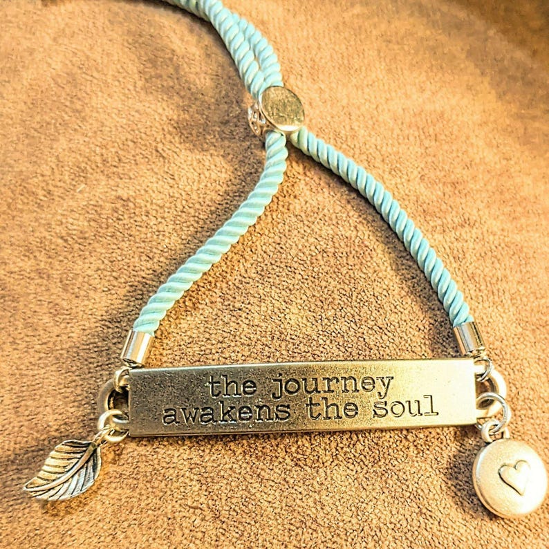 The Journey Awakens the Soul, Inspirational Quote Twisted rope bolo Bracelet - - LadybugfeetDesigns -