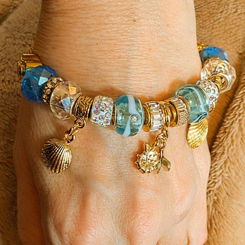 Whale Tail European beaded bracelet - Gold - - LadybugfeetDesigns -