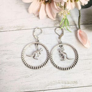 Kangaroo Mama & Joey Leverback Hook Earrings - - LadybugfeetDesigns -