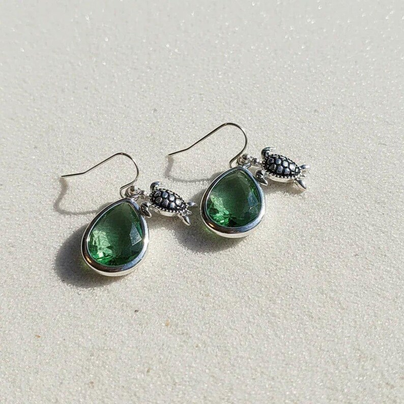 Sea Glass, Sea Turtle Crystal Dangle Earrings