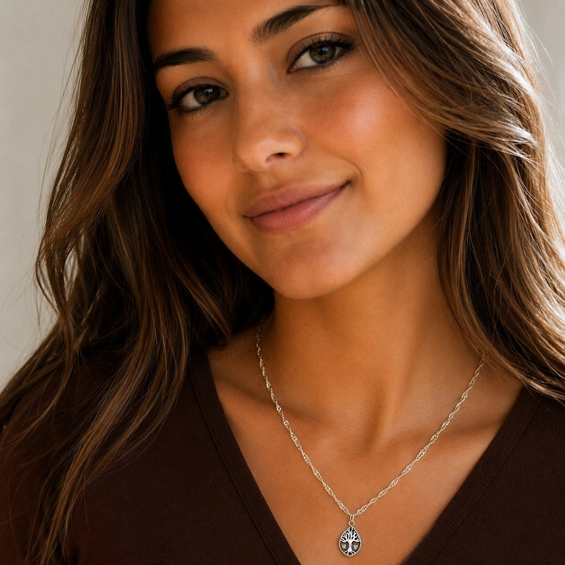 Tree of Life Drop Necklace, Silver - 20 inch - - LadybugfeetDesigns -
