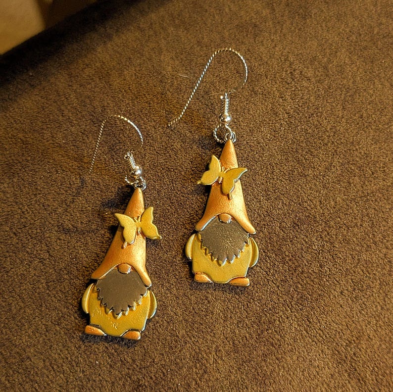 Boho Gnome hook earrings - Sterling Silver hooks - - LadybugfeetDesigns -