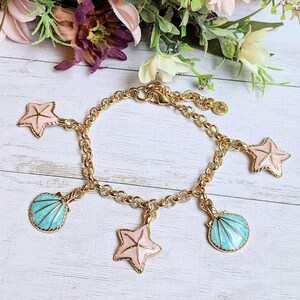 Pastel Seashell Charm Bracelet - - LadybugfeetDesigns -