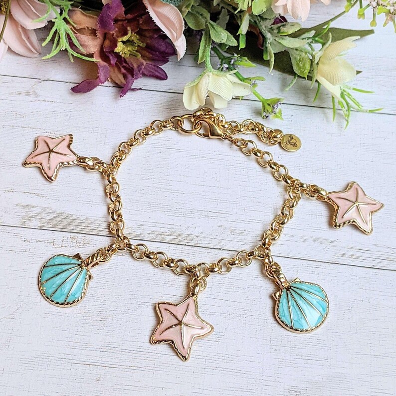 Pastel Seashell Charm Bracelet - - LadybugfeetDesigns -