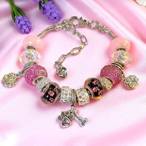 Dog Paw European beaded bracelet - Silver - - LadybugfeetDesigns -