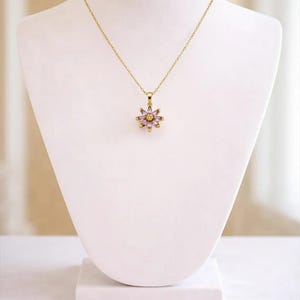 Purple CZ Flower necklace, Gold - 20 inch - - LadybugfeetDesigns -